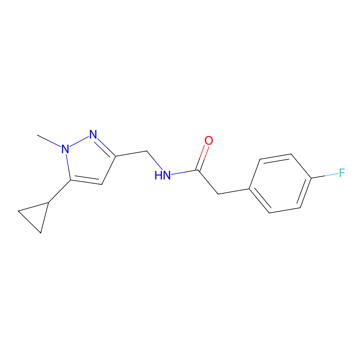 N-[(5-cyclopropyl-1-methyl-1H-pyrazol-3-yl)methyl]-2-(4-fluorophenyl)acetamide molecular structure, CAS 1448131-41-6