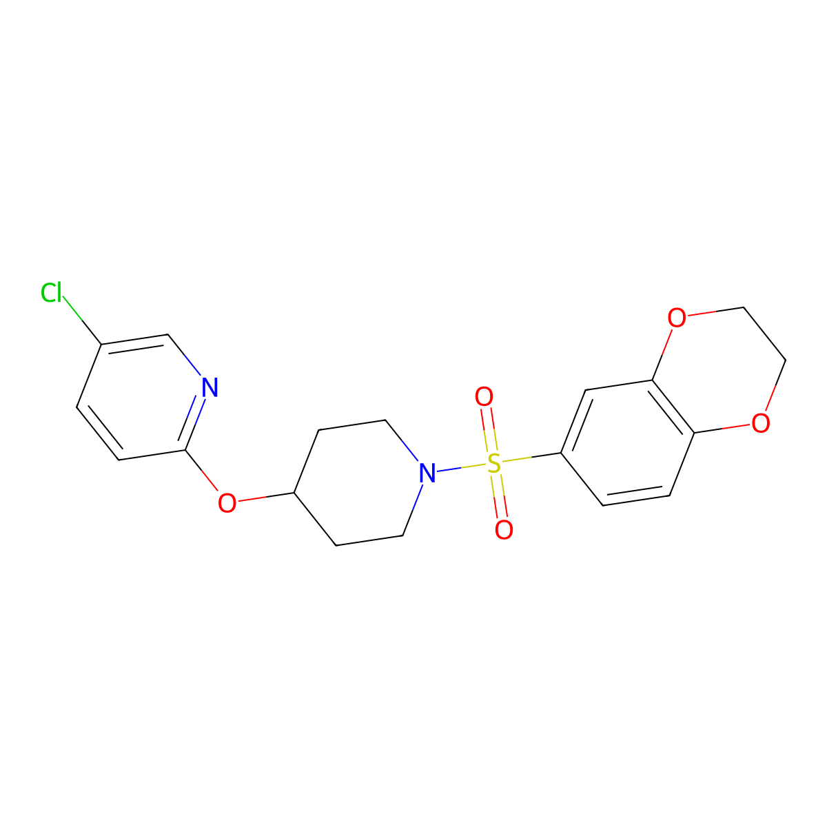 5-Chloro-2-((1-((2,3-dihydrobenzo[b][1,4]dioxin-6-yl)sulfonyl)piperidin-4-yl)oxy)pyridine molecular structure, CAS 1448131-45-0