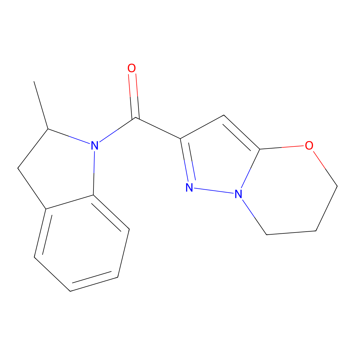 (6,7-dihydro-5H-pyrazolo[5,1-b][1,3]oxazin-2-yl)(2-methylindolin-1-yl)methanone molecular structure, CAS 1448131-46-1