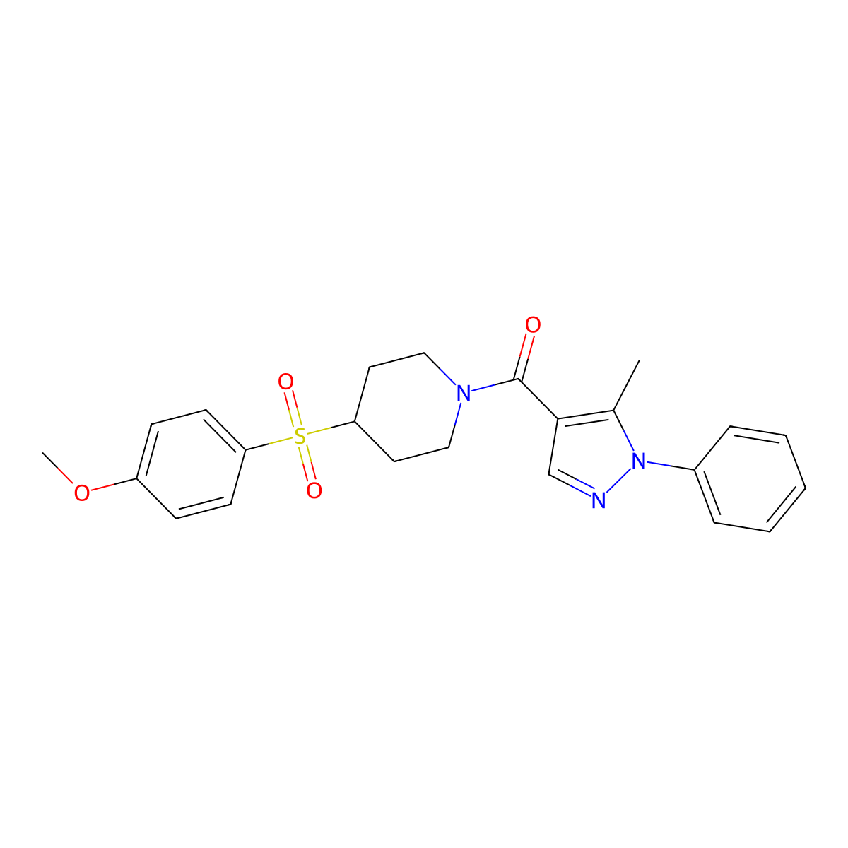 (4-((4-methoxyphenyl)sulfonyl)piperidin-1-yl)(5-methyl-1-phenyl-1H-pyrazol-4-yl)methanone molecular structure, CAS 1448131-47-2