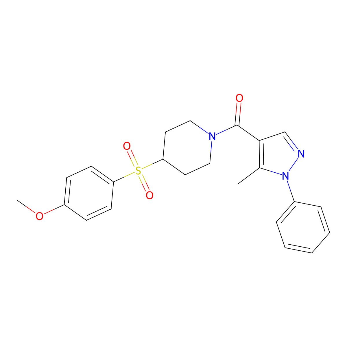 (4-((4-methoxyphenyl)sulfonyl)piperidin-1-yl)(5-methyl-1-phenyl-1H-pyrazol-4-yl)methanone molecular structure, CAS 1448131-47-2