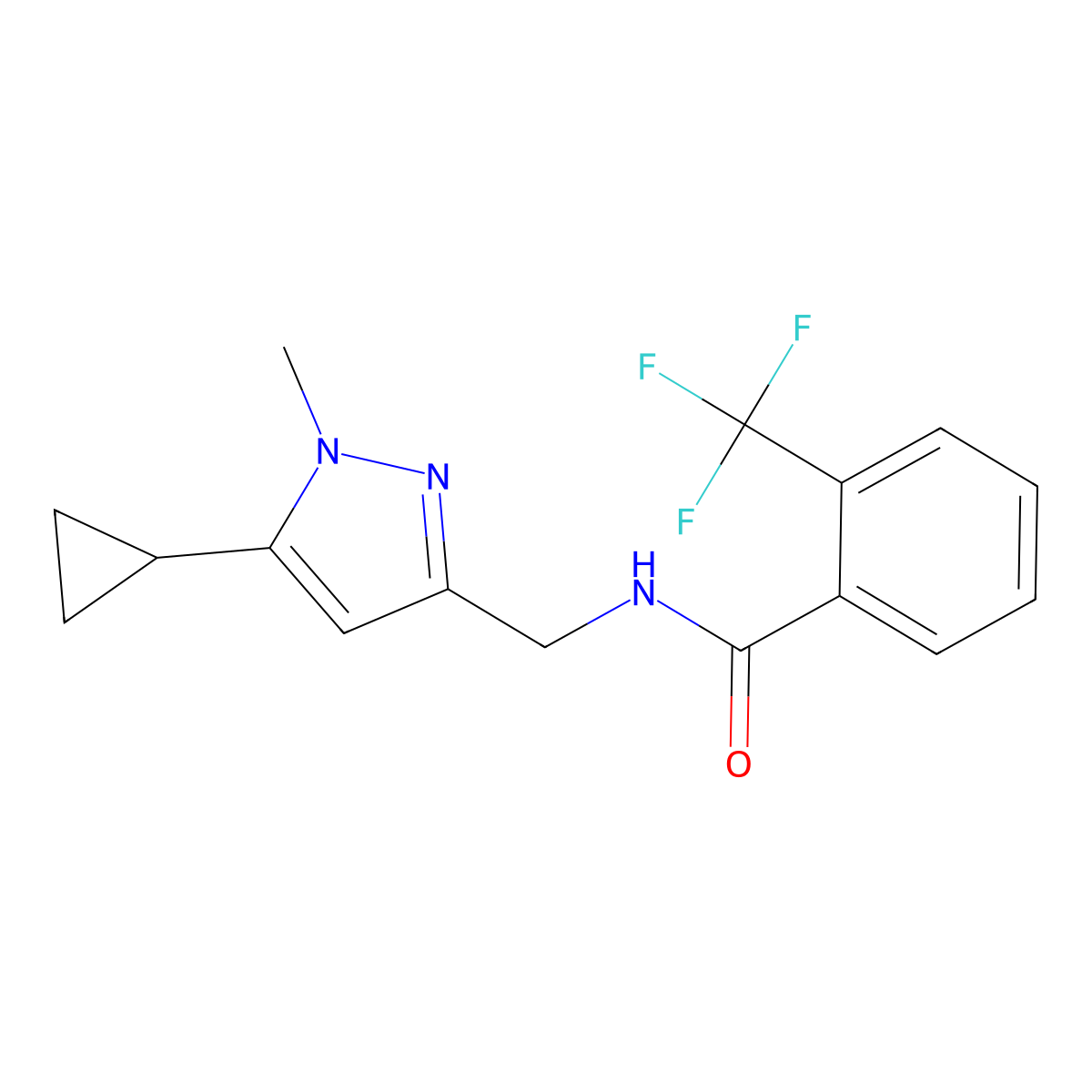 N-((5-cyclopropyl-1-methyl-1H-pyrazol-3-yl)methyl)-2-(trifluoromethyl)benzamide molecular structure, CAS 1448131-48-3