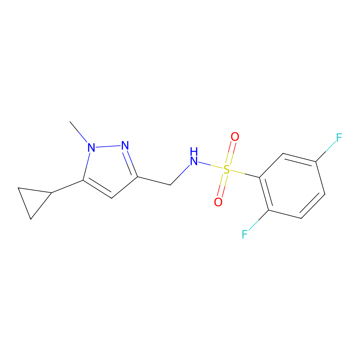 N-((5-cyclopropyl-1-methyl-1H-pyrazol-3-yl)methyl)-2,5-difluorobenzenesulfonamide molecular structure, CAS 1448131-53-0