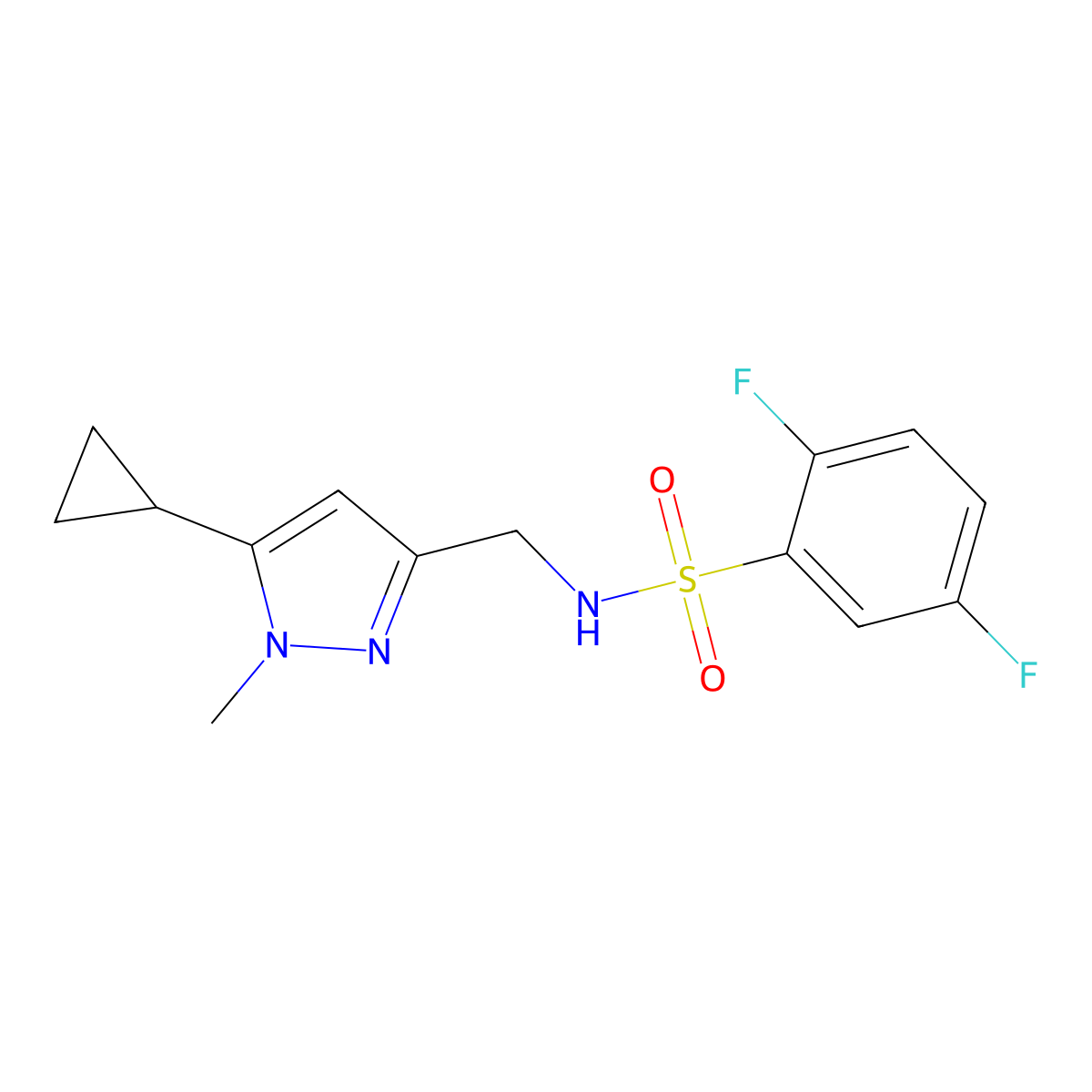 N-((5-cyclopropyl-1-methyl-1H-pyrazol-3-yl)methyl)-2,5-difluorobenzenesulfonamide molecular structure, CAS 1448131-53-0