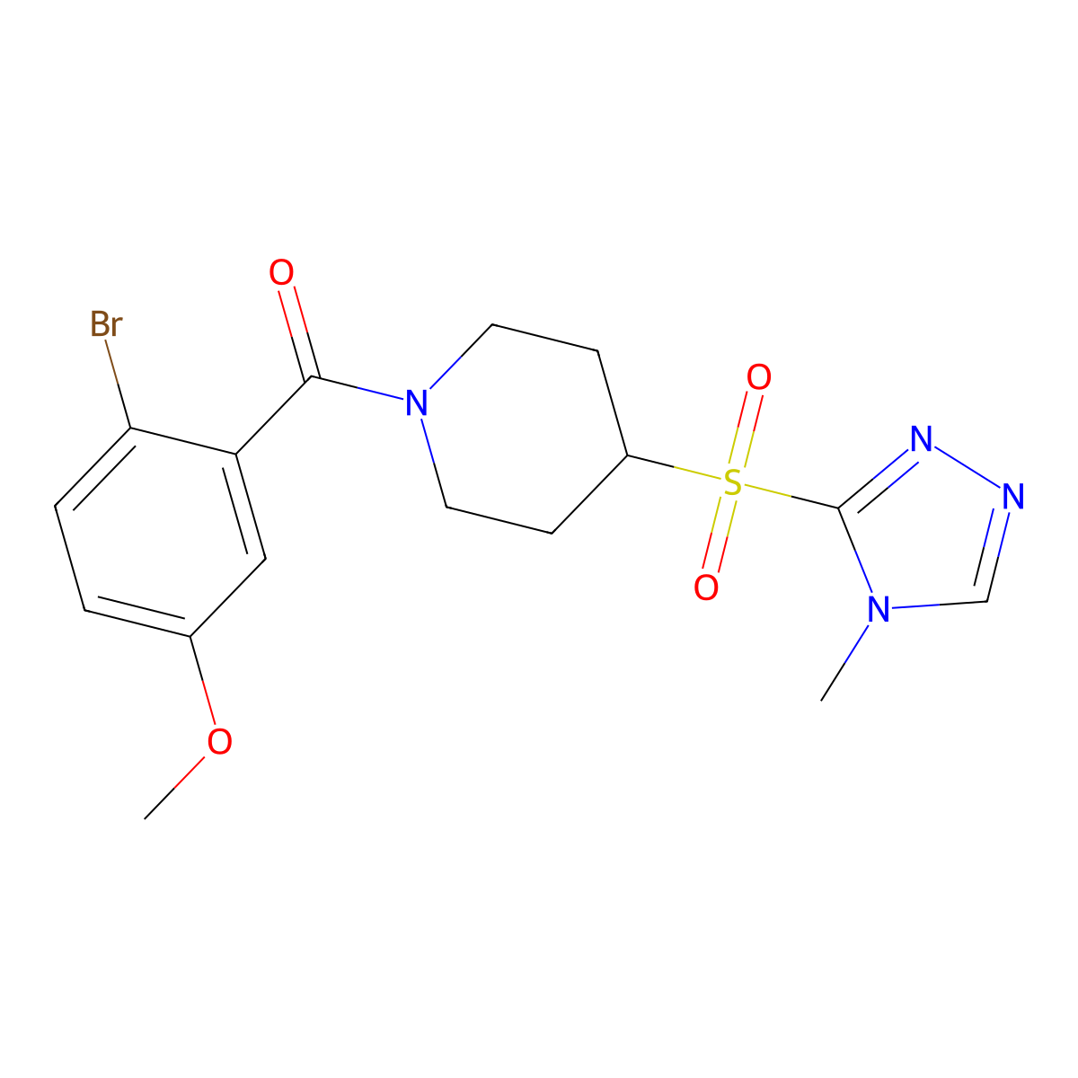 (2-bromo-5-methoxyphenyl)(4-((4-methyl-4H-1,2,4-triazol-3-yl)sulfonyl)piperidin-1-yl)methanone molecular structure, CAS 1448131-54-1