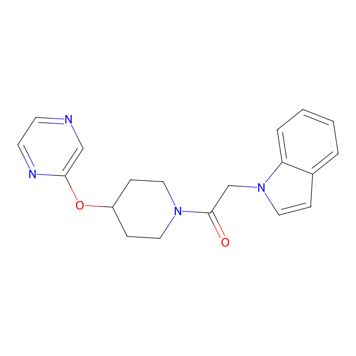 2-(1H-indol-1-yl)-1-(4-(pyrazin-2-yloxy)piperidin-1-yl)ethanone molecular structure, CAS 1448131-57-4