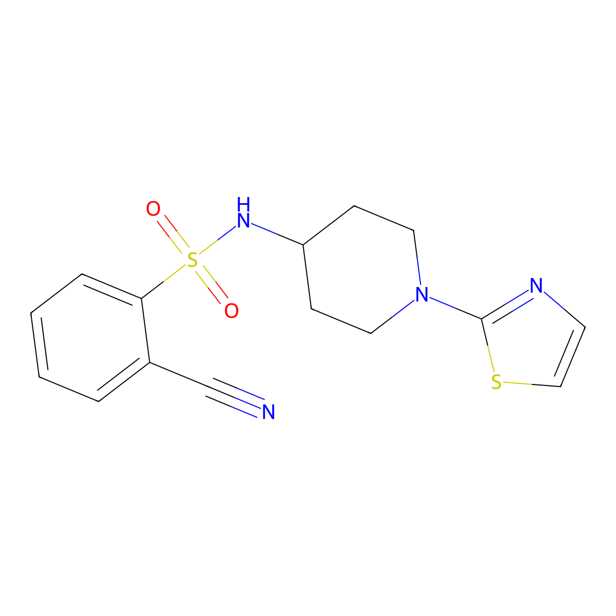 2-cyano-N-(1-(thiazol-2-yl)piperidin-4-yl)benzenesulfonamide molecular structure, CAS 1448131-64-3