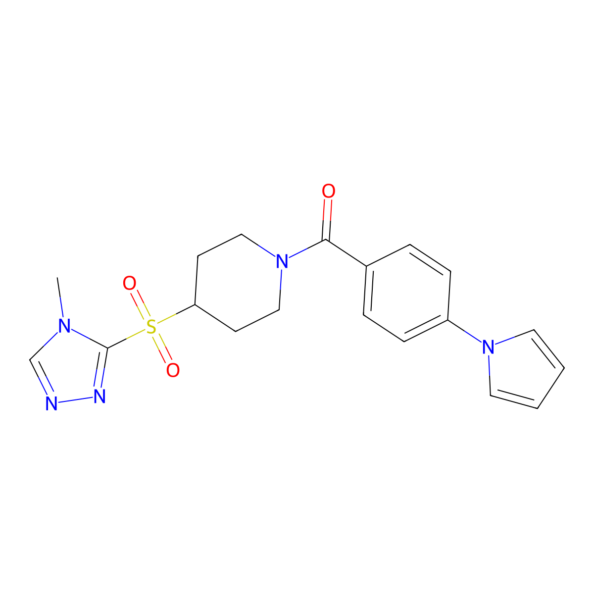 (4-(1H-pyrrol-1-yl)phenyl)(4-((4-methyl-4H-1,2,4-triazol-3-yl)sulfonyl)piperidin-1-yl)methanone molecular structure, CAS 1448131-65-4