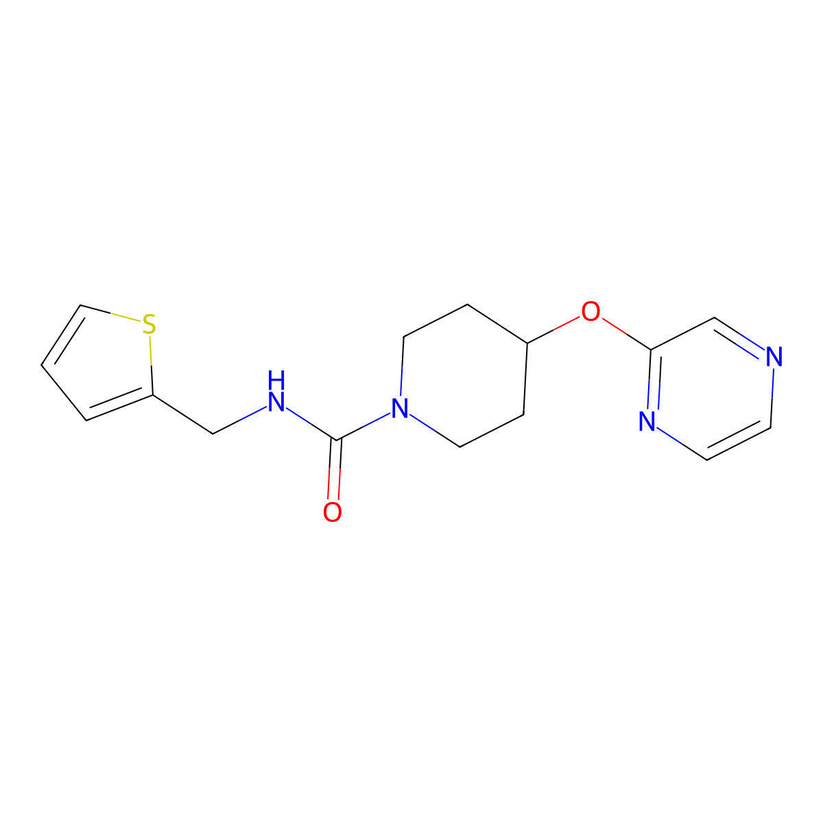 4-(pyrazin-2-yloxy)-N-(thiophen-2-ylmethyl)piperidine-1-carboxamide molecular structure, CAS 1448131-71-2