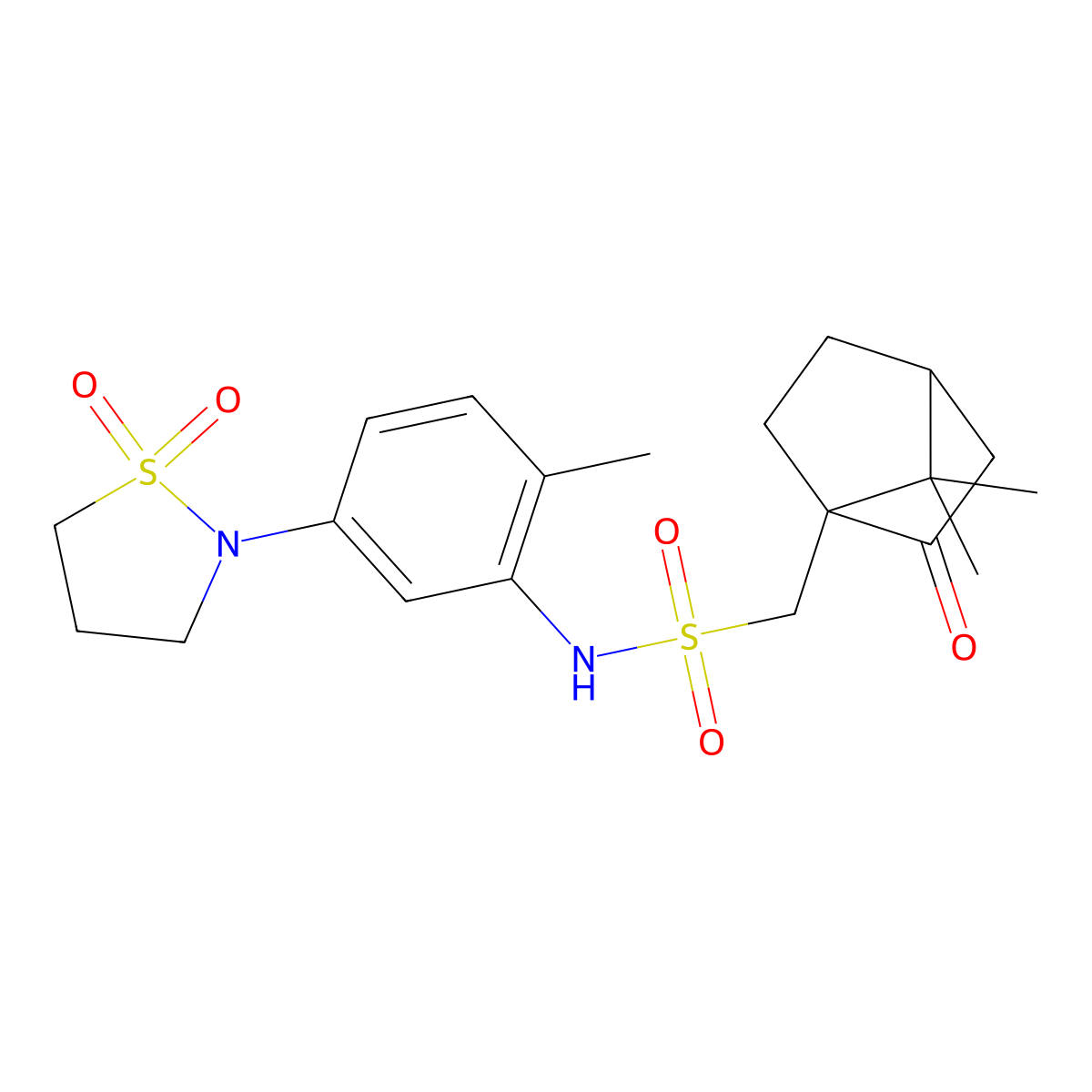 1-(7,7-dimethyl-2-oxobicyclo[2.2.1]heptan-1-yl)-N-(5-(1,1-dioxidoisothiazolidin-2-yl)-2-methylphenyl)methanesulfonamide molecular structure, CAS 1448131-74-5