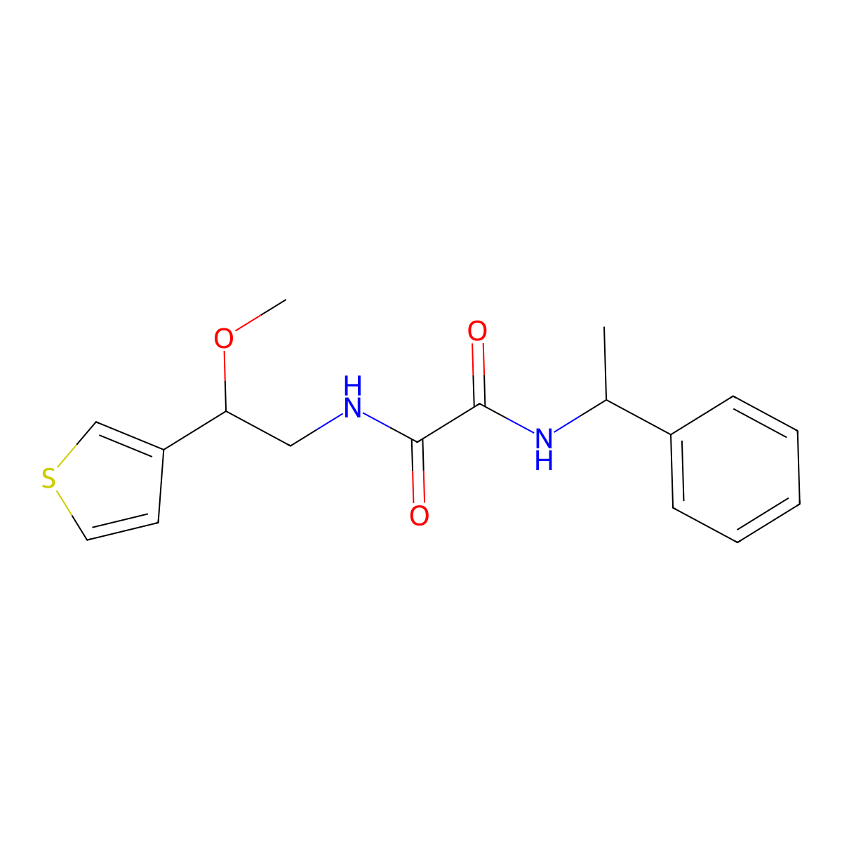 N1-(2-methoxy-2-(thiophen-3-yl)ethyl)-N2-(1-phenylethyl)oxalamide molecular structure, CAS 1448131-75-6