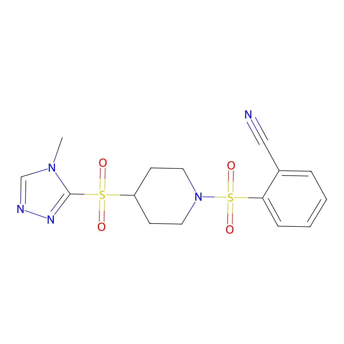 2-((4-((4-methyl-4H-1,2,4-triazol-3-yl)sulfonyl)piperidin-1-yl)sulfonyl)benzonitrile molecular structure, CAS 1448131-76-7