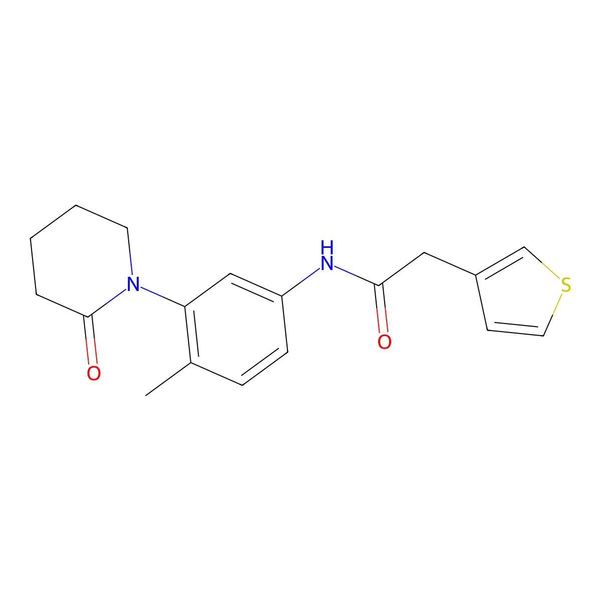 N-(4-methyl-3-(2-oxopiperidin-1-yl)phenyl)-2-(thiophen-3-yl)acetamide molecular structure, CAS 1448131-84-7
