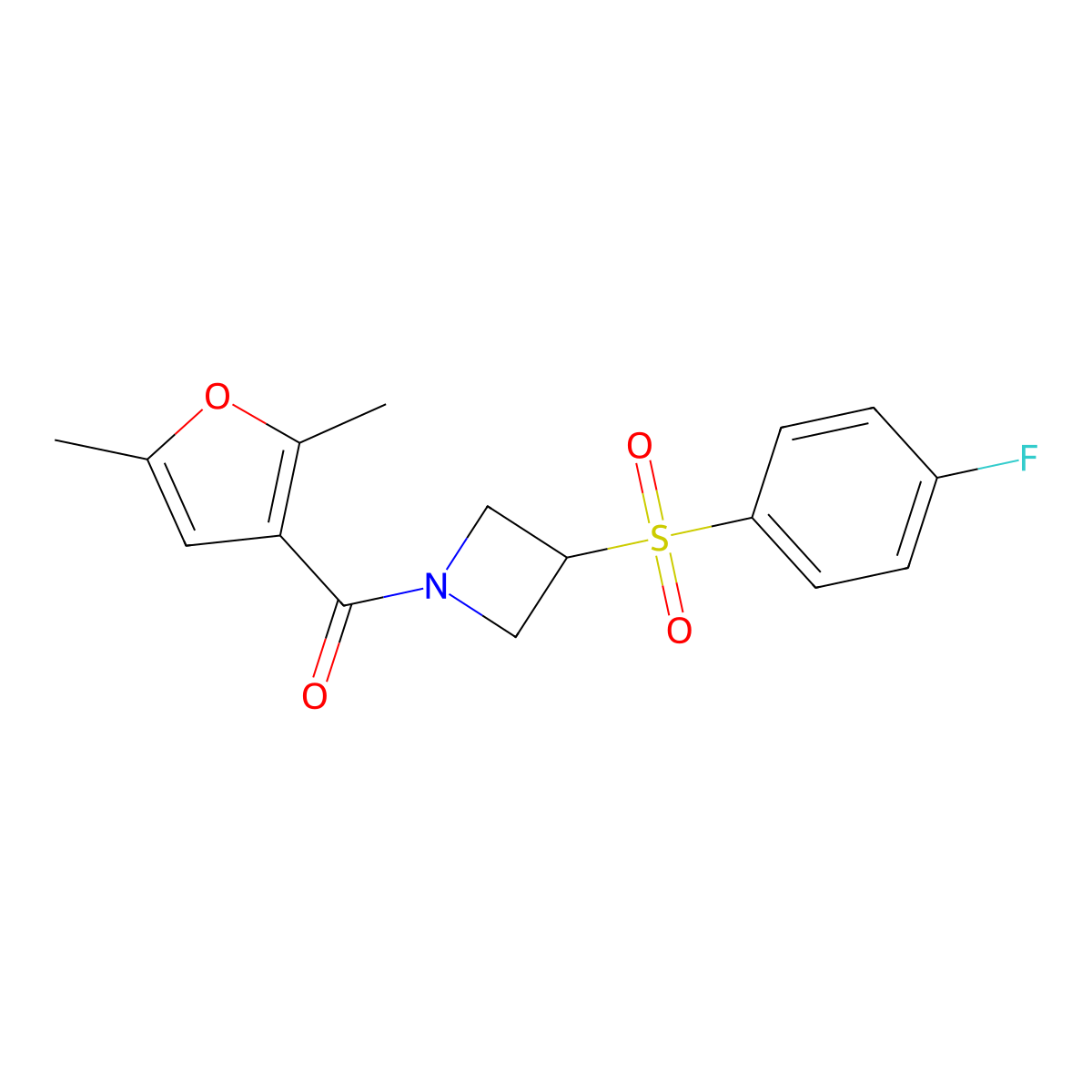 (2,5-Dimethylfuran-3-yl)(3-((4-fluorophenyl)sulfonyl)azetidin-1-yl)methanone molecular structure, CAS 1448131-85-8