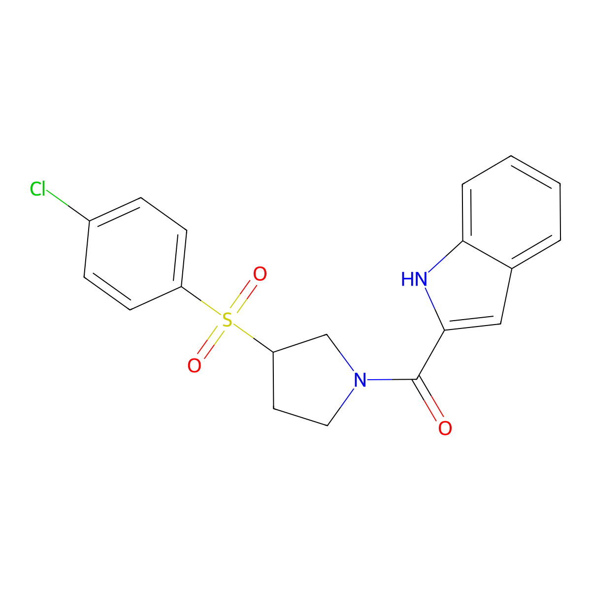 (3-((4-chlorophenyl)sulfonyl)pyrrolidin-1-yl)(1H-indol-2-yl)methanone molecular structure, CAS 1448131-87-0