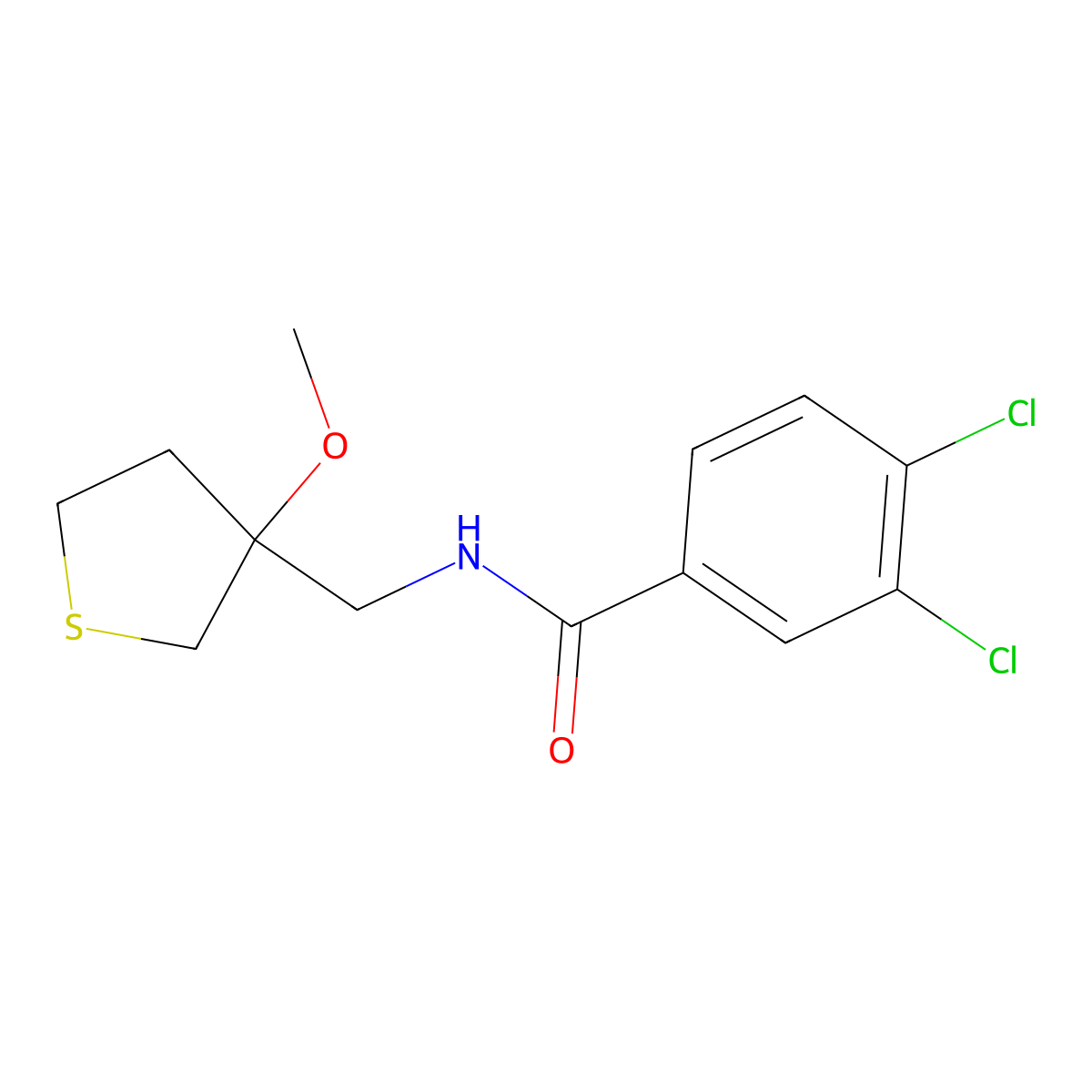 3,4-dichloro-N-((3-methoxytetrahydrothiophen-3-yl)methyl)benzamide molecular structure, CAS 1448131-89-2