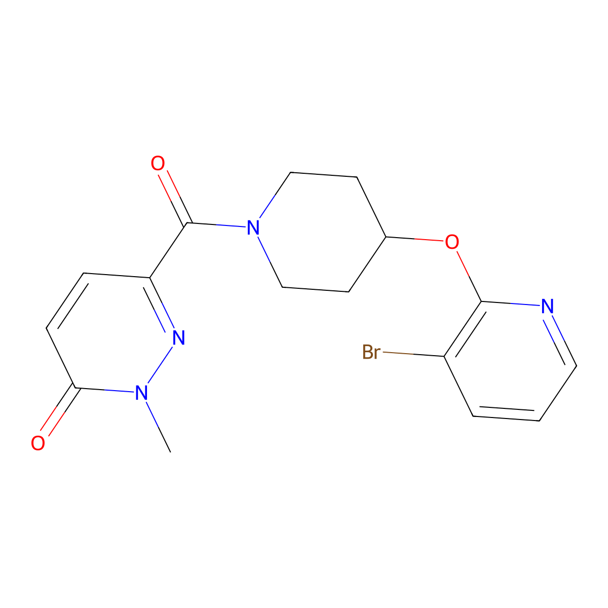 6-(4-((3-bromopyridin-2-yl)oxy)piperidine-1-carbonyl)-2-methylpyridazin-3(2H)-one molecular structure, CAS 1448131-92-7