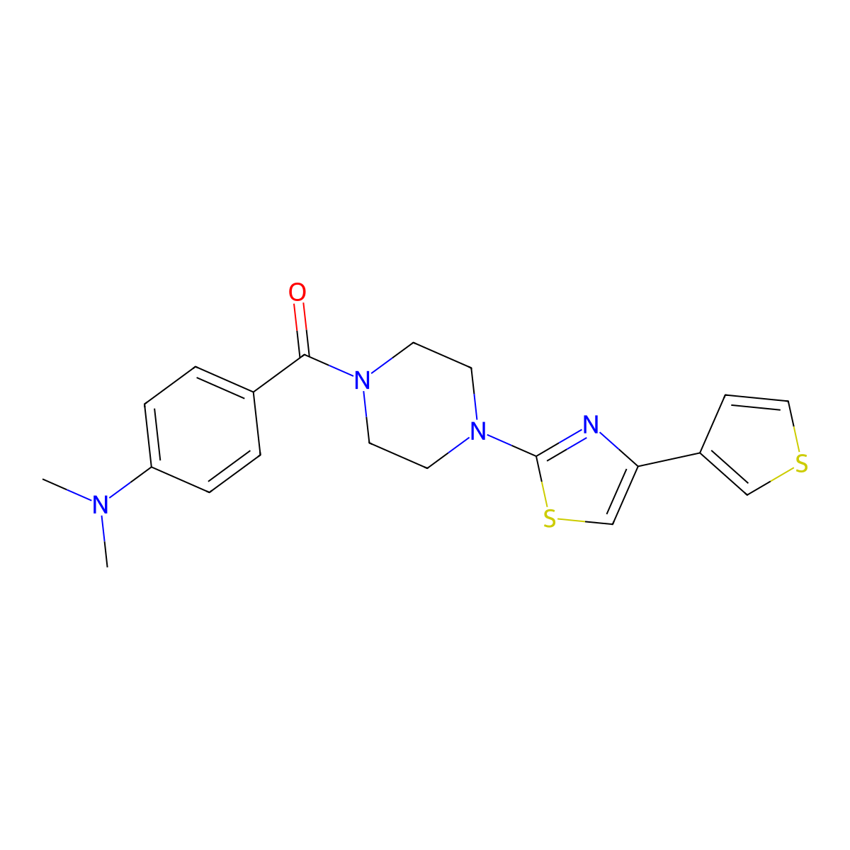 (4-(Dimethylamino)phenyl)(4-(4-(thiophen-3-yl)thiazol-2-yl)piperazin-1-yl)methanone molecular structure, CAS 1448131-93-8