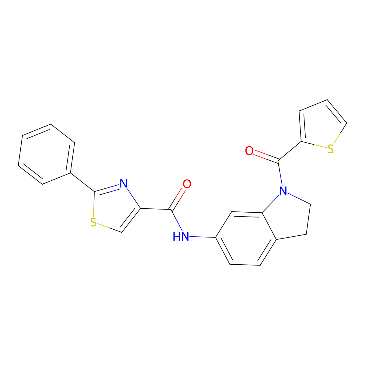 2-phenyl-N-(1-(thiophene-2-carbonyl)indolin-6-yl)thiazole-4-carboxamide molecular structure, CAS 1448131-95-0