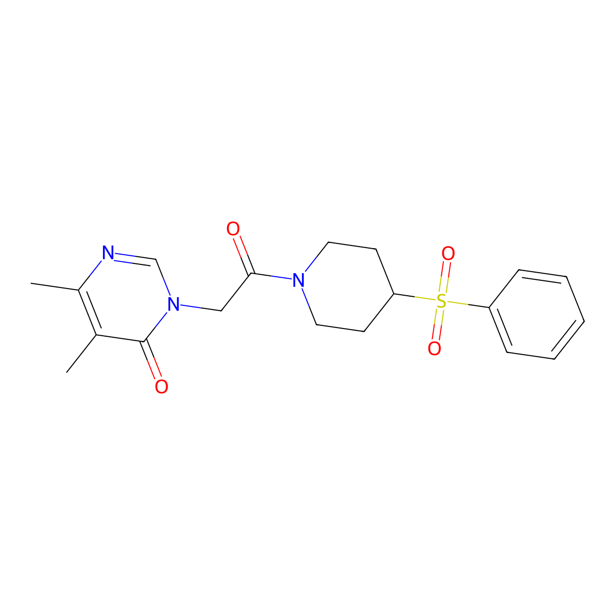 5,6-dimethyl-3-(2-oxo-2-(4-(phenylsulfonyl)piperidin-1-yl)ethyl)pyrimidin-4(3H)-one molecular structure, CAS 1448131-99-4