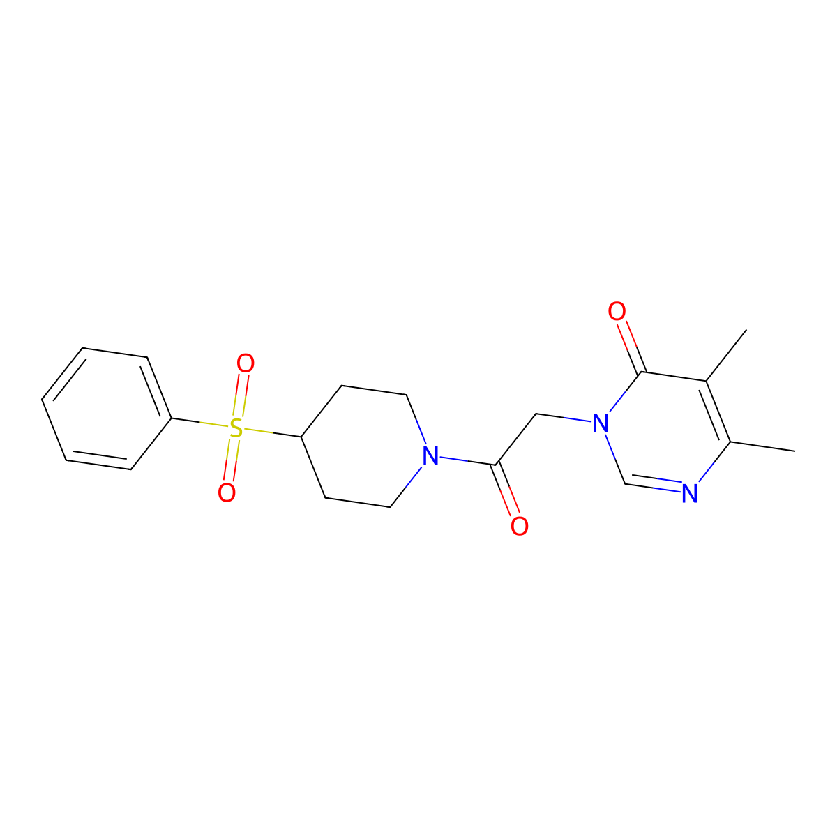 5,6-dimethyl-3-(2-oxo-2-(4-(phenylsulfonyl)piperidin-1-yl)ethyl)pyrimidin-4(3H)-one molecular structure, CAS 1448131-99-4