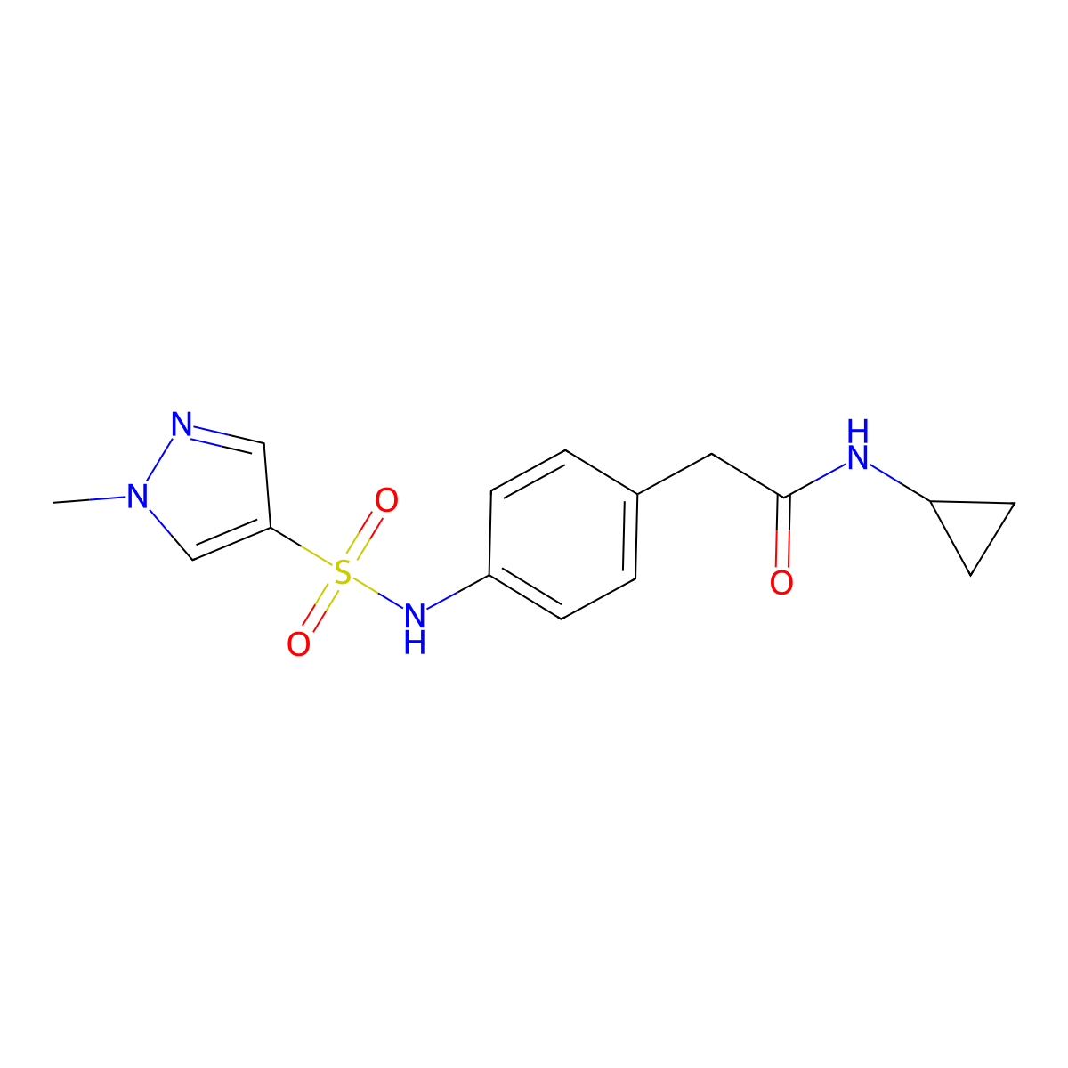 N-cyclopropyl-2-(4-(1-methyl-1H-pyrazole-4-sulfonamido)phenyl)acetamide molecular structure, CAS 1448132-01-1