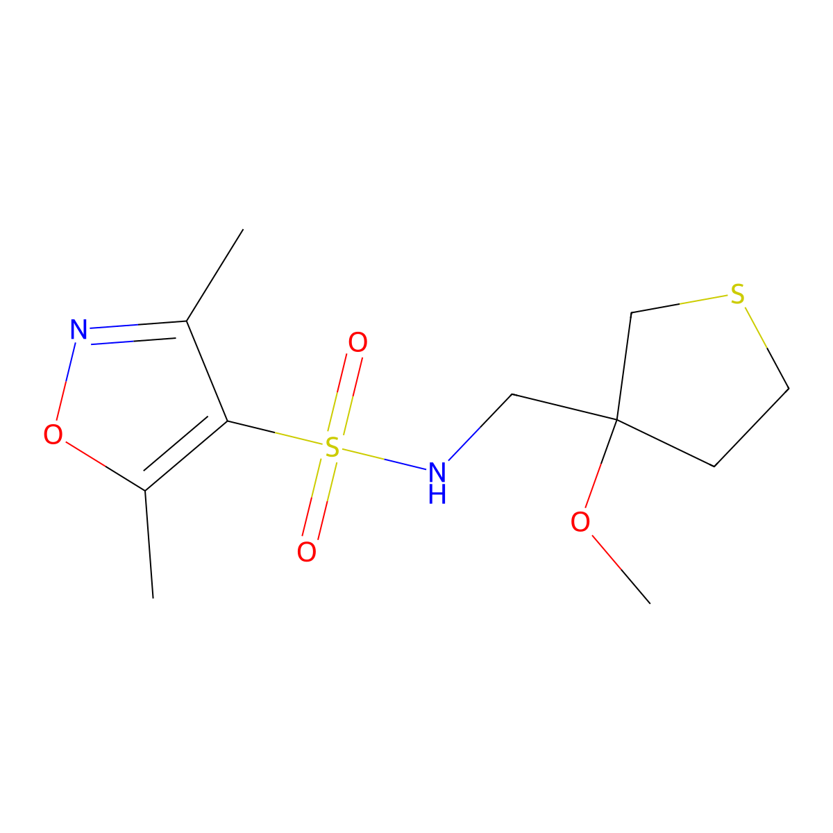 N-((3-methoxytetrahydrothiophen-3-yl)methyl)-3,5-dimethylisoxazole-4-sulfonamide molecular structure, CAS 1448132-02-2