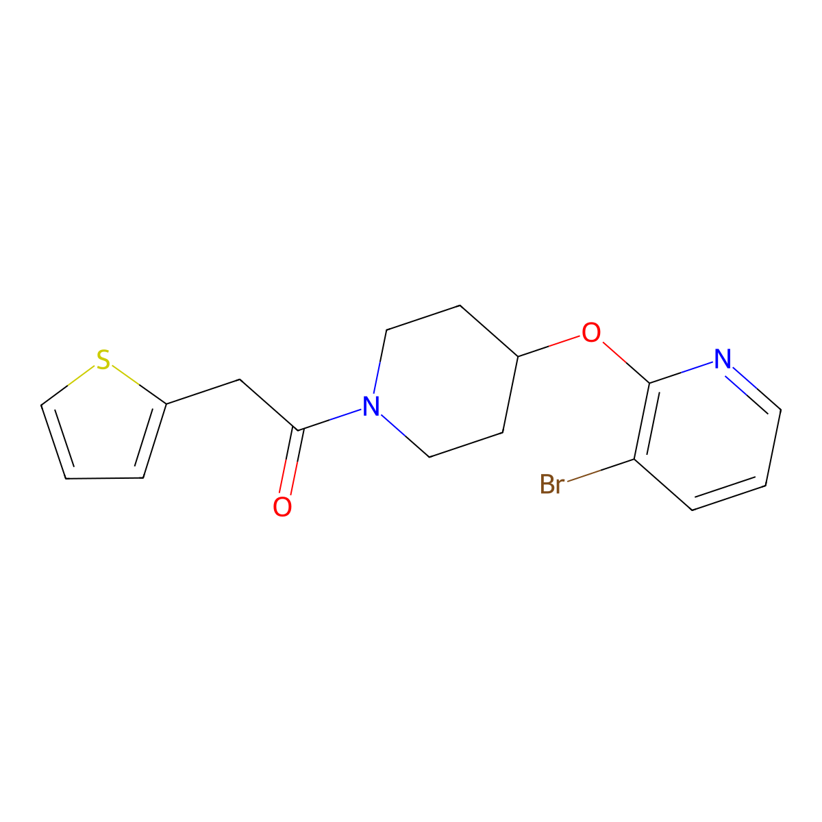 1-(4-((3-Bromopyridin-2-yl)oxy)piperidin-1-yl)-2-(thiophen-2-yl)ethanone molecular structure, CAS 1448132-04-4