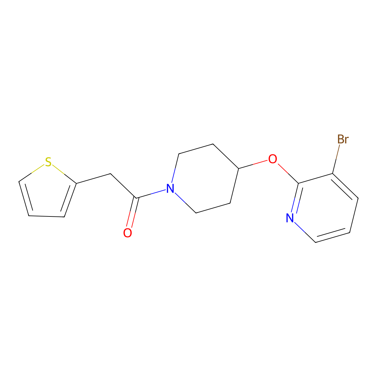 1-(4-((3-Bromopyridin-2-yl)oxy)piperidin-1-yl)-2-(thiophen-2-yl)ethanone molecular structure, CAS 1448132-04-4