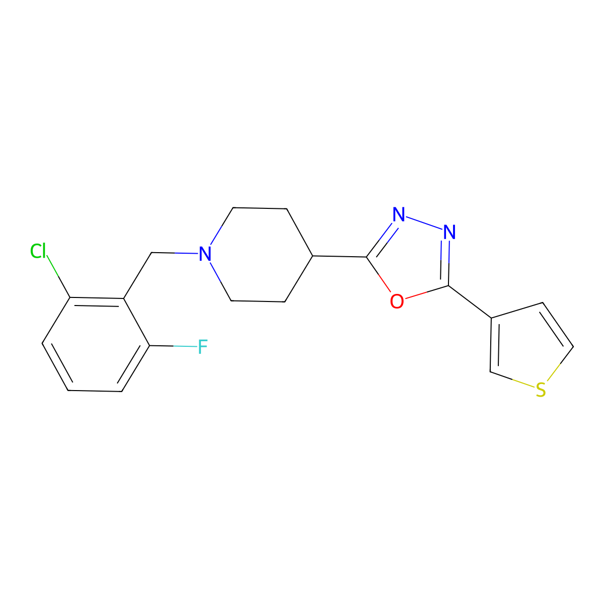 1-[(2-Chloro-6-fluorophenyl)methyl]-4-[5-(thiophen-3-YL)-1,3,4-oxadiazol-2-YL]piperidine molecular structure, CAS 1448132-05-5