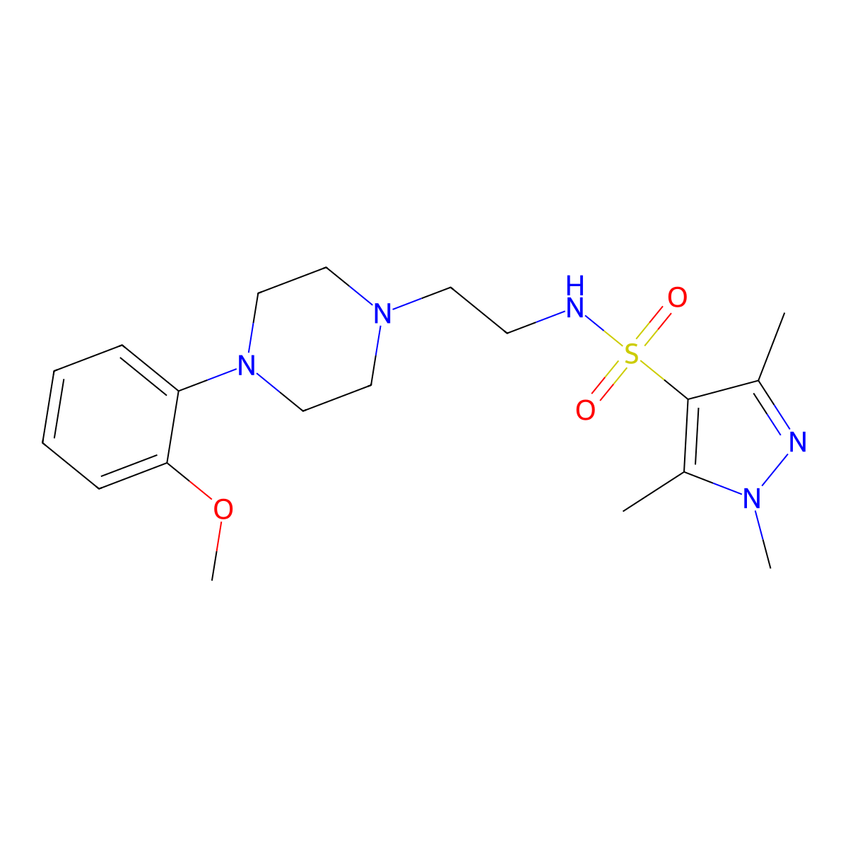 N-(2-(4-(2-methoxyphenyl)piperazin-1-yl)ethyl)-1,3,5-trimethyl-1H-pyrazole-4-sulfonamide molecular structure, CAS 1448132-06-6