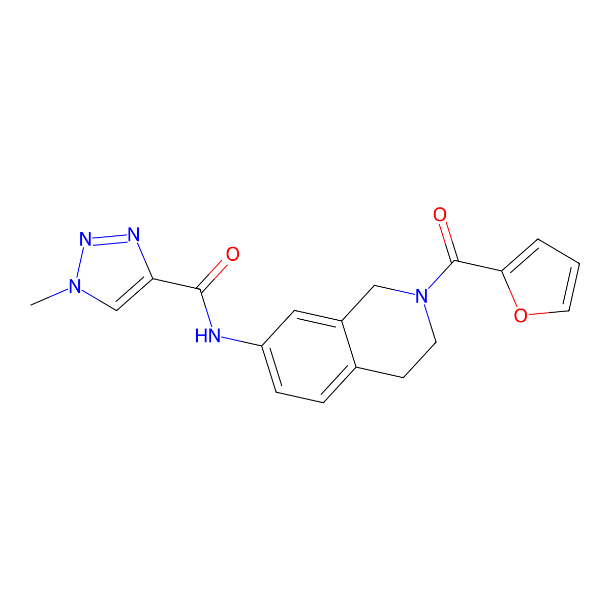 N-(2-(furan-2-carbonyl)-1,2,3,4-tetrahydroisoquinolin-7-yl)-1-methyl-1H-1,2,3-triazole-4-carboxamide molecular structure, CAS 1448132-09-9