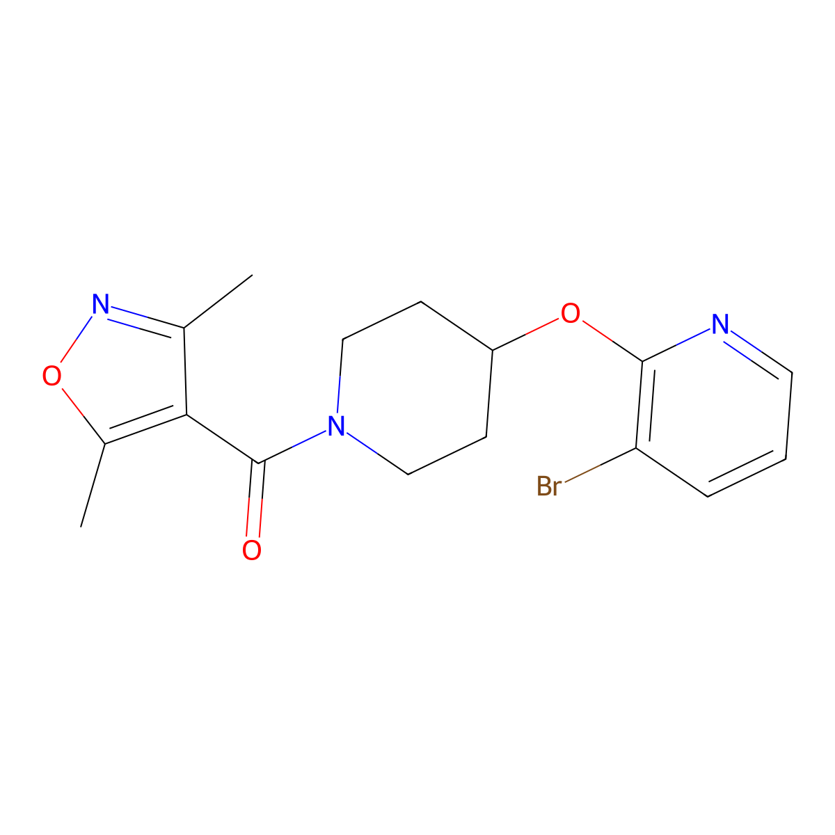 (4-((3-Bromopyridin-2-yl)oxy)piperidin-1-yl)(3,5-dimethylisoxazol-4-yl)methanone molecular structure, CAS 1448132-12-4