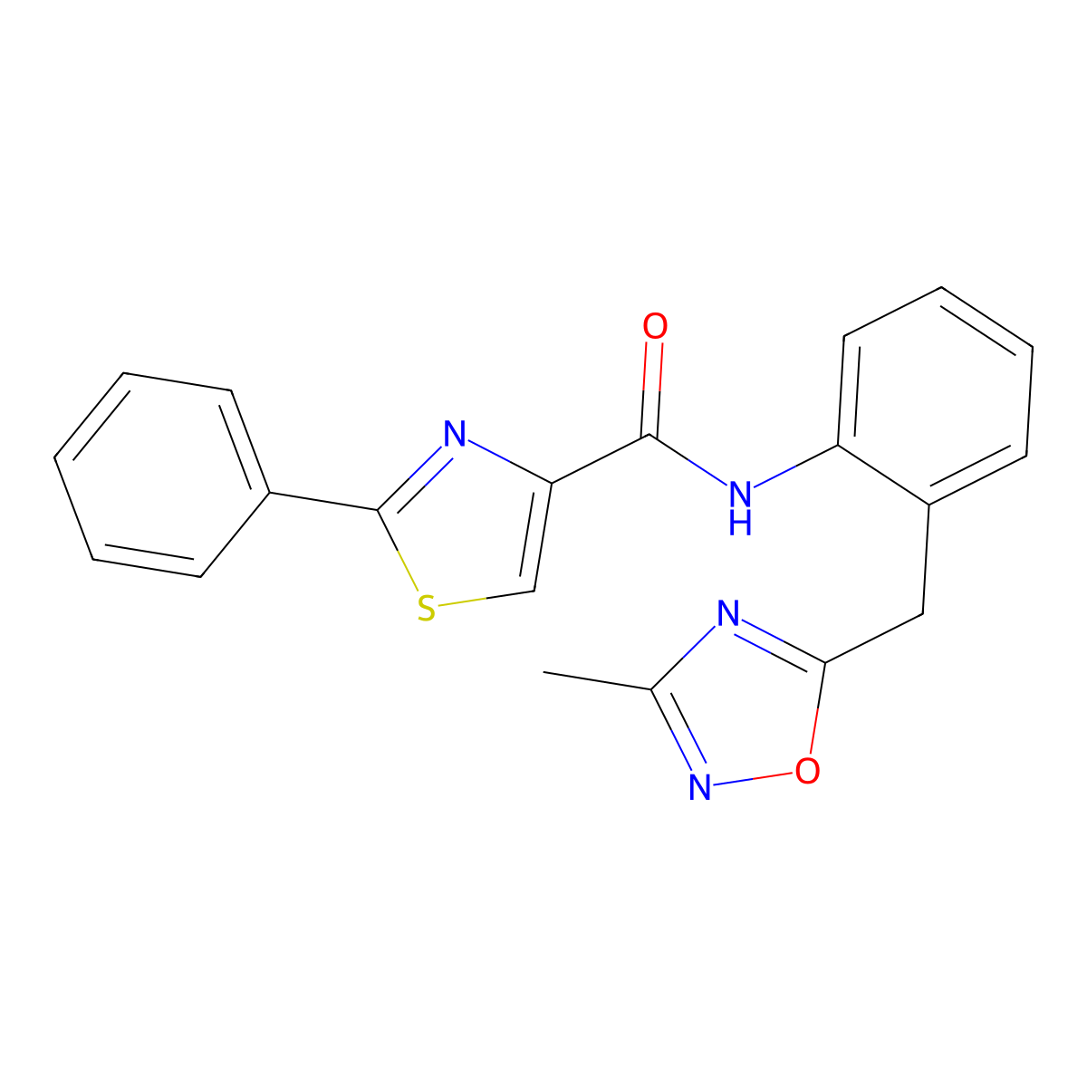 N-(2-((3-methyl-1,2,4-oxadiazol-5-yl)methyl)phenyl)-2-phenylthiazole-4-carboxamide molecular structure, CAS 1448132-24-8