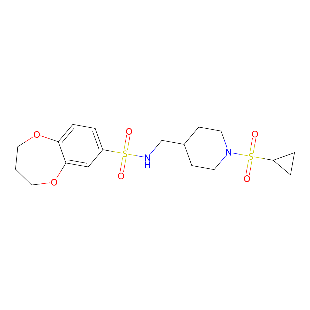 N-((1-(cyclopropylsulfonyl)piperidin-4-yl)methyl)-3,4-dihydro-2H-benzo[b][1,4]dioxepine-7-sulfonamide molecular structure, CAS 1448132-34-0