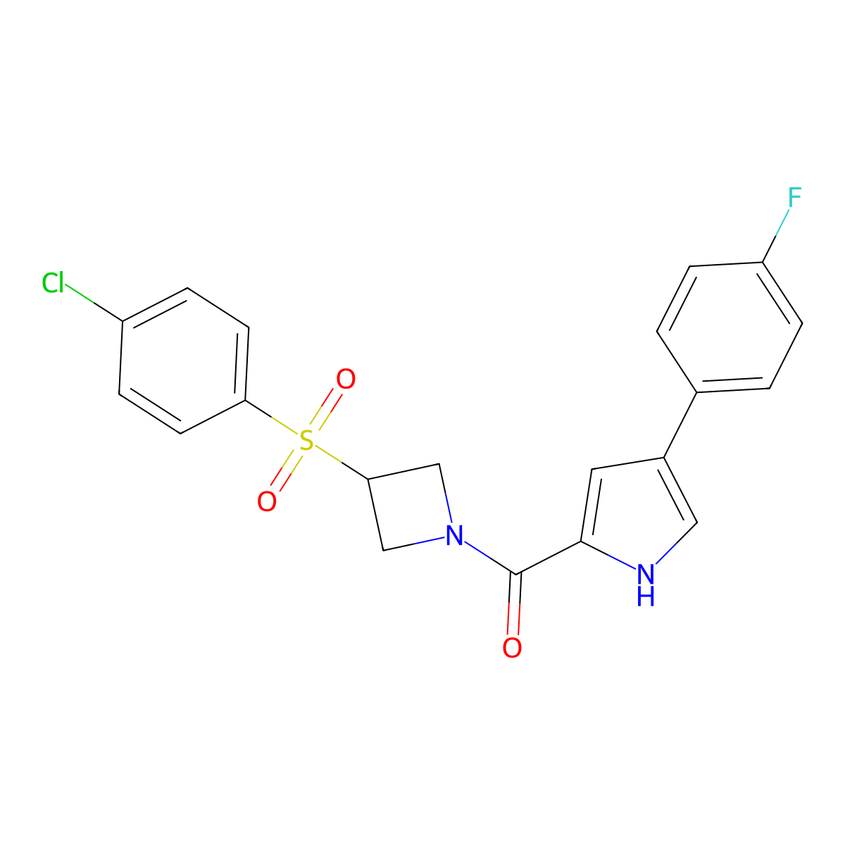 (3-((4-chlorophenyl)sulfonyl)azetidin-1-yl)(4-(4-fluorophenyl)-1H-pyrrol-2-yl)methanone molecular structure, CAS 1448132-37-3