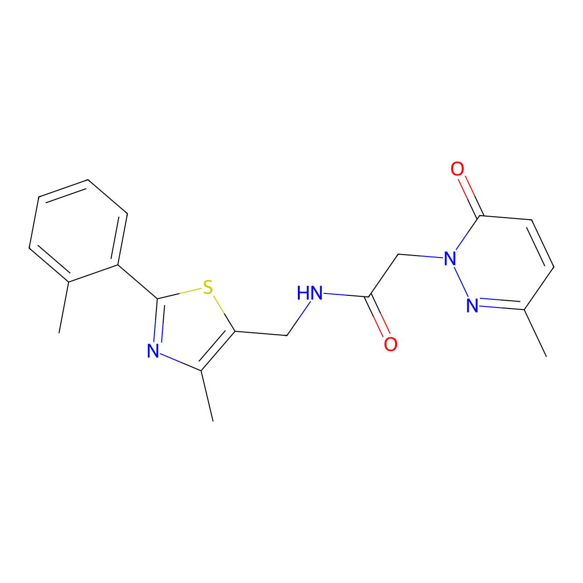N-((4-methyl-2-(o-tolyl)thiazol-5-yl)methyl)-2-(3-methyl-6-oxopyridazin-1(6H)-yl)acetamide molecular structure, CAS 1448132-39-5