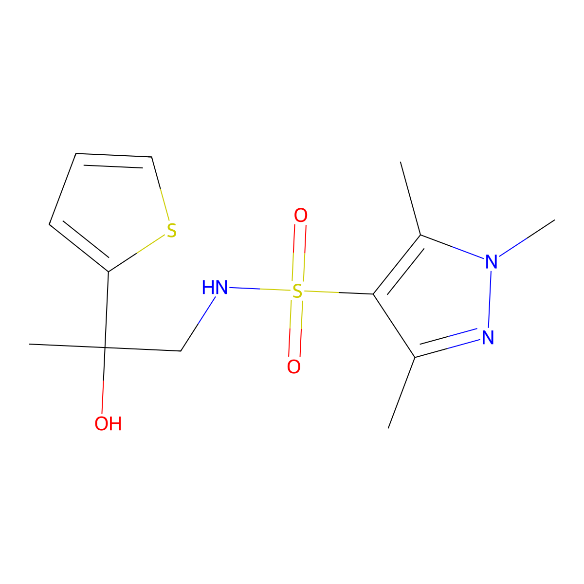 N-[2-hydroxy-2-(thiophen-2-yl)propyl]-1,3,5-trimethyl-1H-pyrazole-4-sulfonamide molecular structure, CAS 1448132-43-1