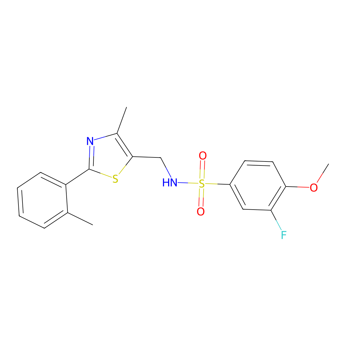 3-fluoro-4-methoxy-N-((4-methyl-2-(o-tolyl)thiazol-5-yl)methyl)benzenesulfonamide molecular structure, CAS 1448132-47-5
