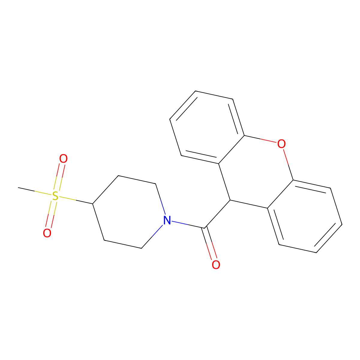 (4-(methylsulfonyl)piperidin-1-yl)(9H-xanthen-9-yl)methanone molecular structure, CAS 1448132-51-1