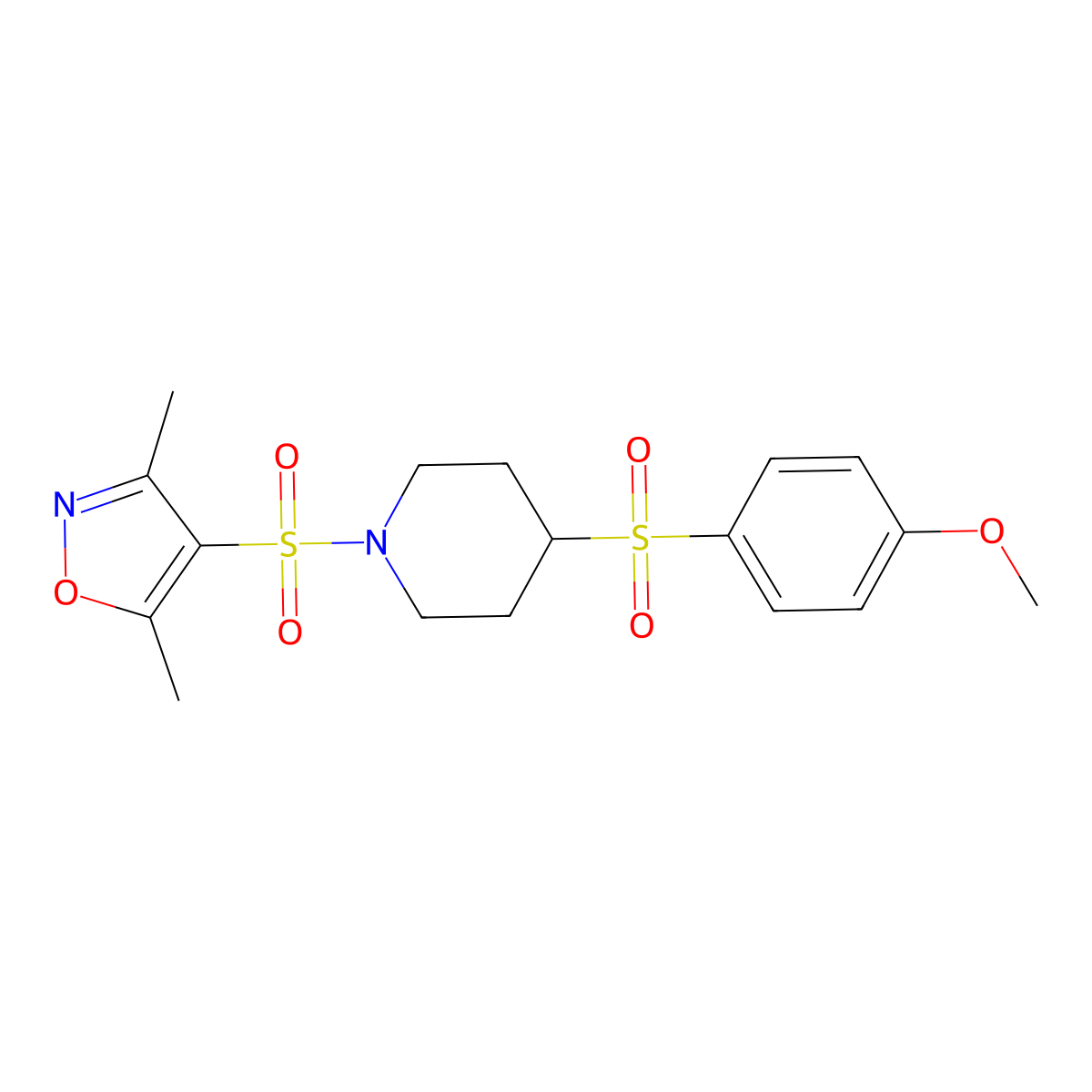 4-((4-((4-Methoxyphenyl)sulfonyl)piperidin-1-yl)sulfonyl)-3,5-dimethylisoxazole molecular structure, CAS 1448132-53-3