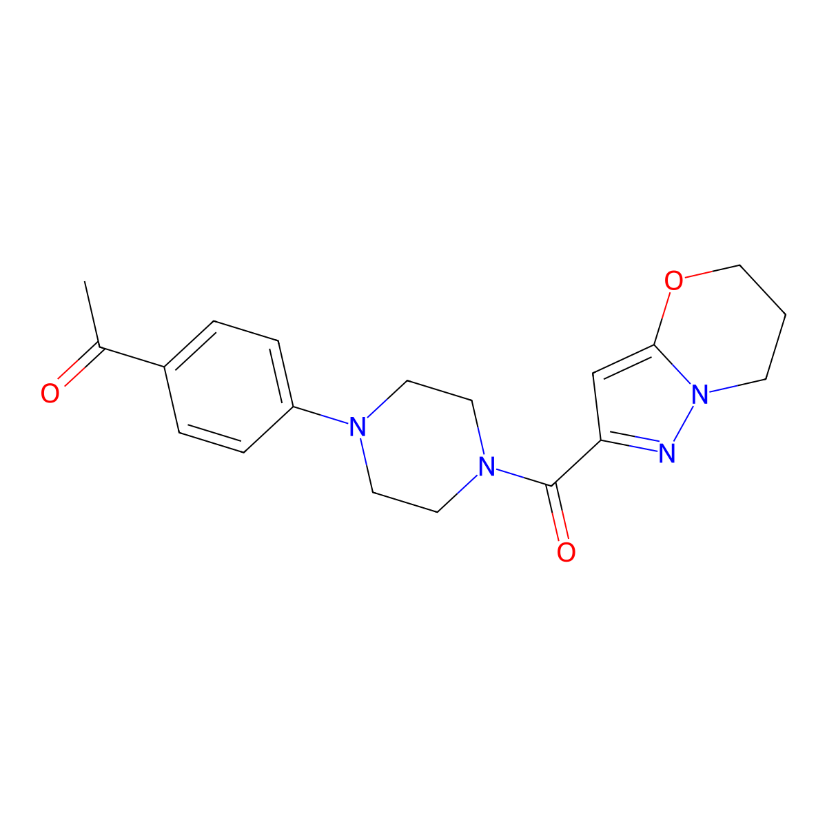 1-(4-(4-(6,7-dihydro-5H-pyrazolo[5,1-b][1,3]oxazine-2-carbonyl)piperazin-1-yl)phenyl)ethanone molecular structure, CAS 1448132-58-8