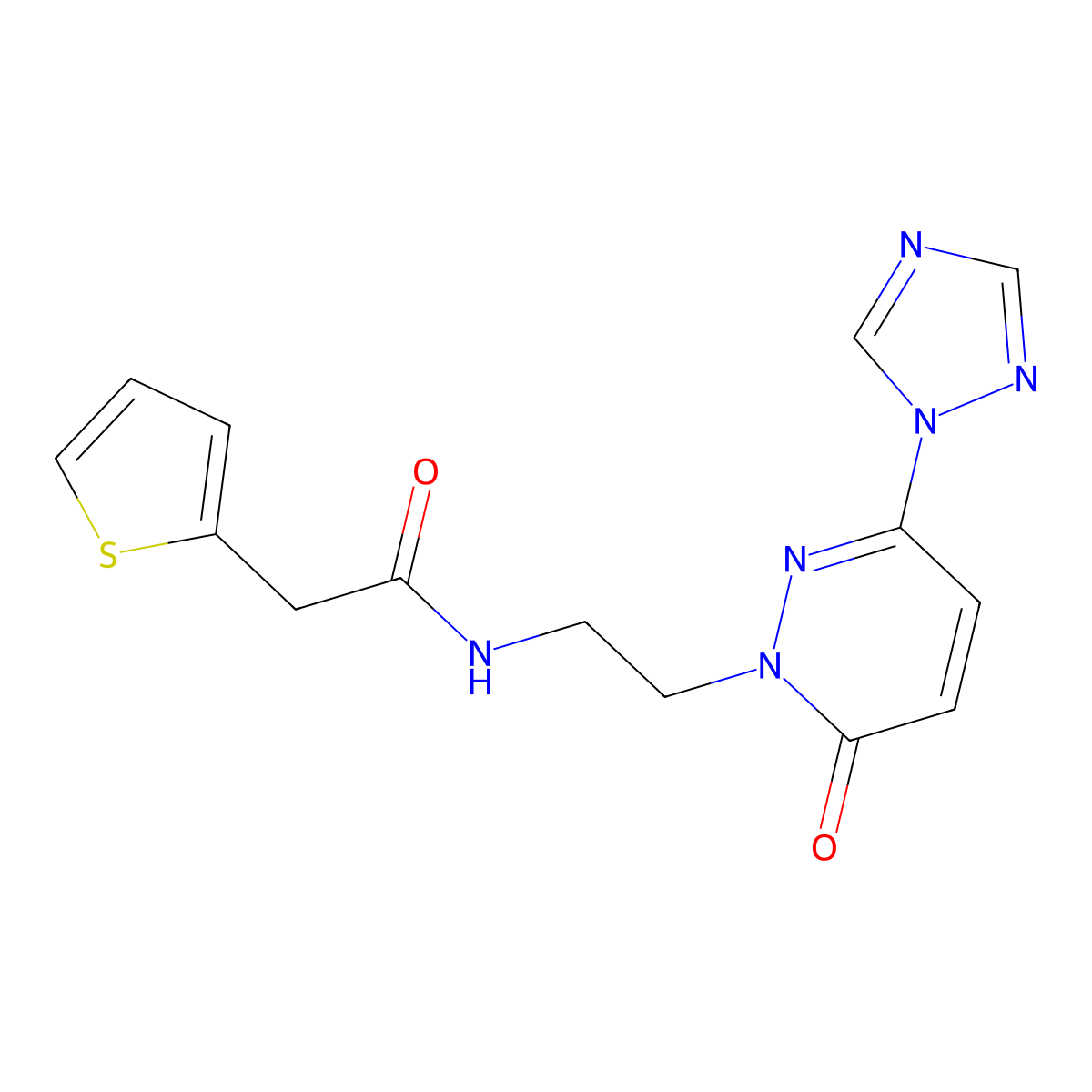 N-(2-(6-oxo-3-(1H-1,2,4-triazol-1-yl)pyridazin-1(6H)-yl)ethyl)-2-(thiophen-2-yl)acetamide molecular structure, CAS 1448132-59-9