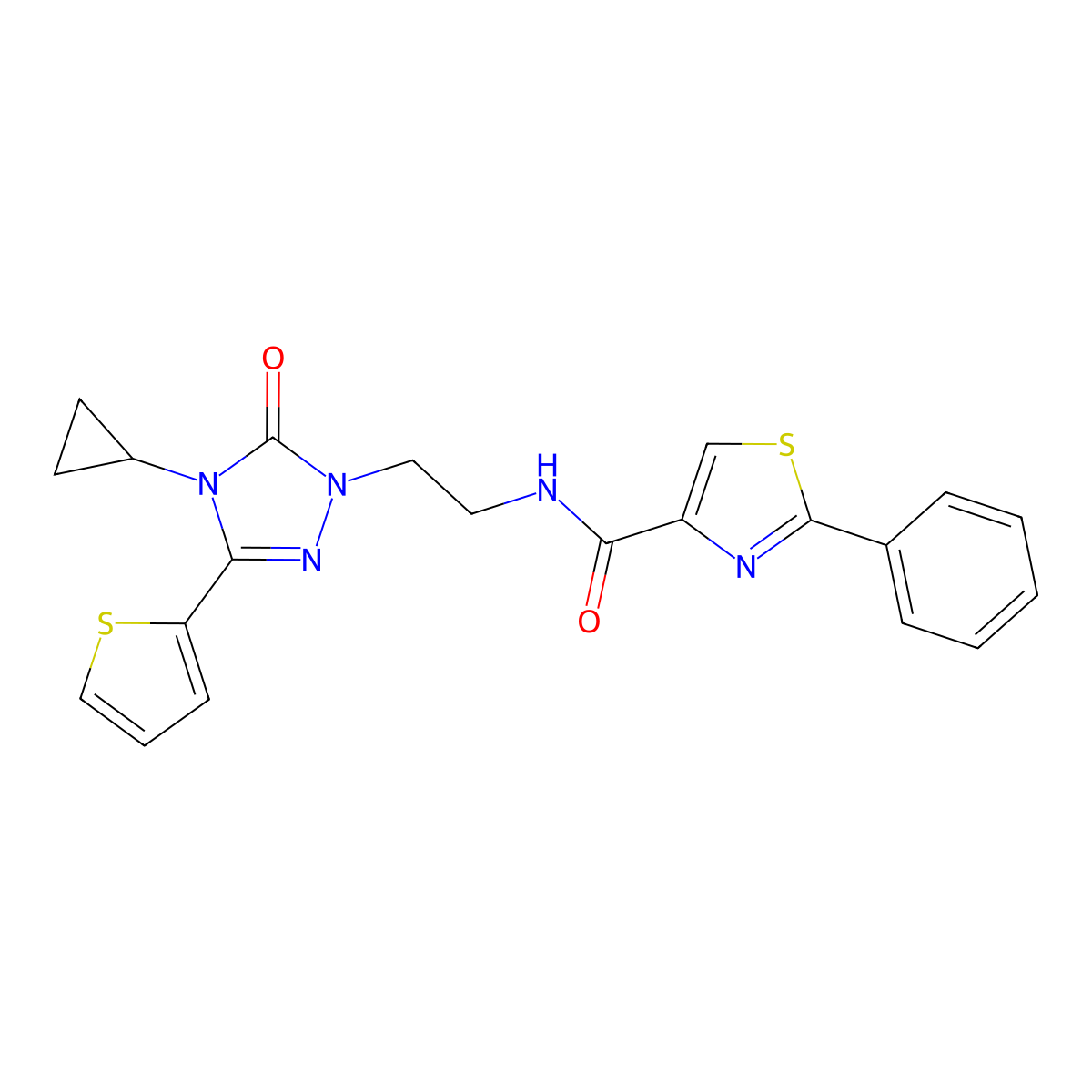 N-(2-(4-cyclopropyl-5-oxo-3-(thiophen-2-yl)-4,5-dihydro-1H-1,2,4-triazol-1-yl)ethyl)-2-phenylthiazole-4-carboxamide molecular structure, CAS 1448132-63-5