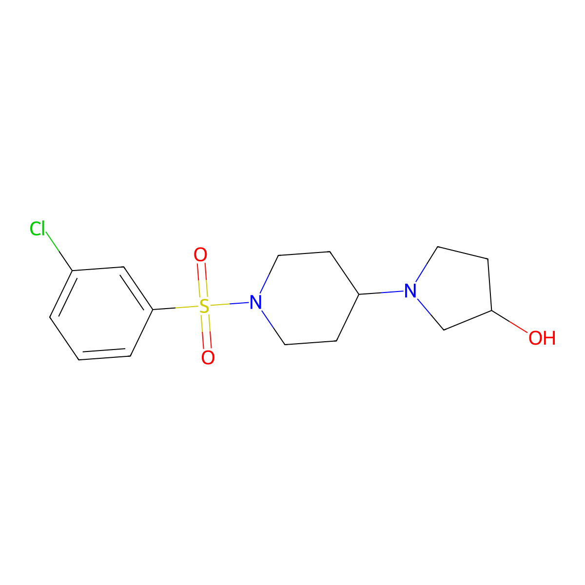 1-(1-((3-Chlorophenyl)sulfonyl)piperidin-4-yl)pyrrolidin-3-ol molecular structure, CAS 1448132-67-9