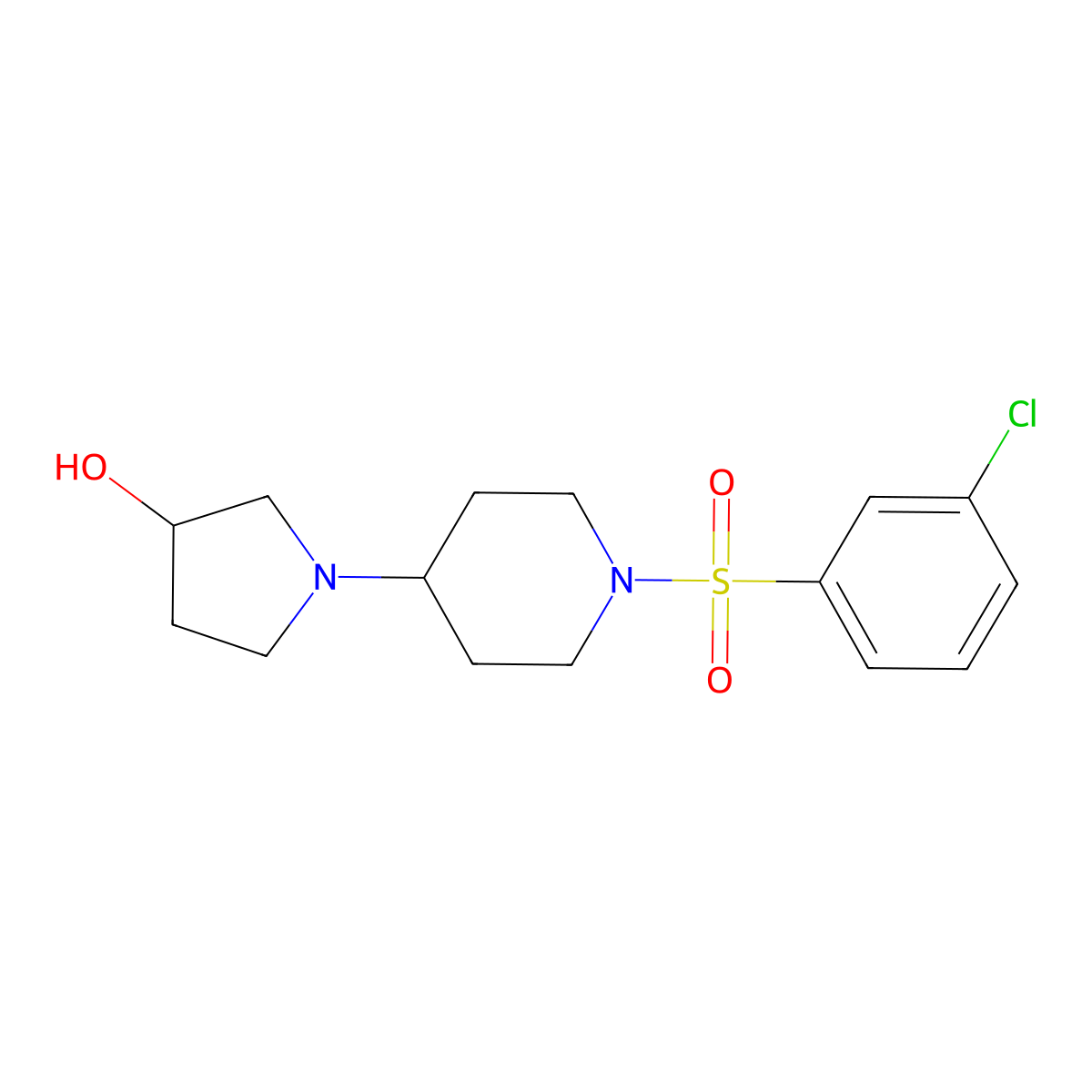 1-(1-((3-Chlorophenyl)sulfonyl)piperidin-4-yl)pyrrolidin-3-ol molecular structure, CAS 1448132-67-9