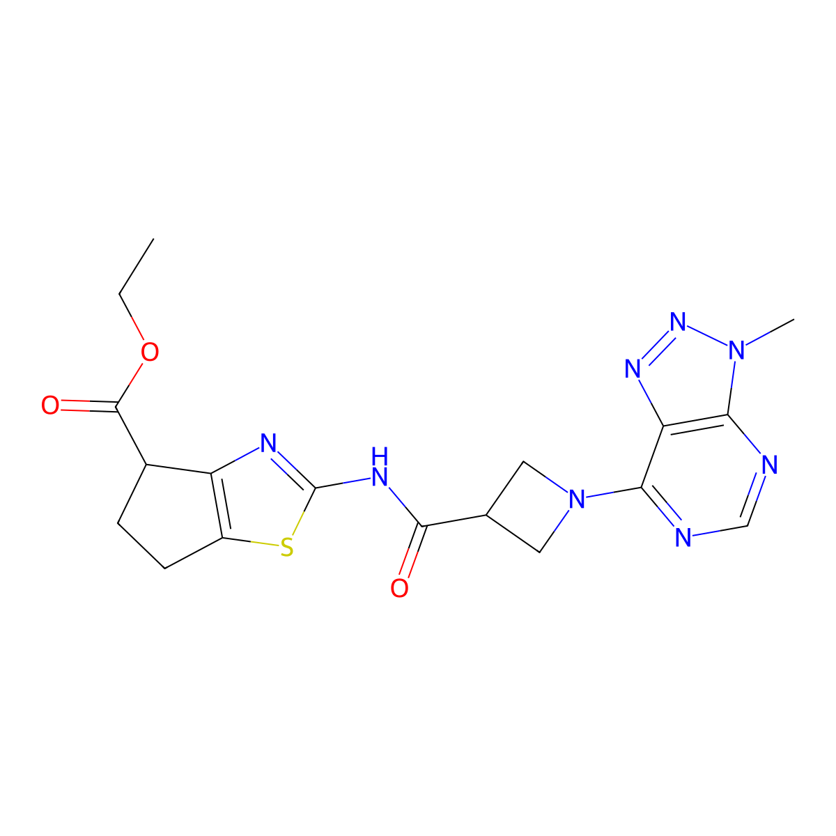 ethyl 2-(1-(3-methyl-3H-[1,2,3]triazolo[4,5-d]pyrimidin-7-yl)azetidine-3-carboxamido)-5,6-dihydro-4H-cyclopenta[d]thiazole-4-carboxylate molecular structure, CAS 1448132-70-4