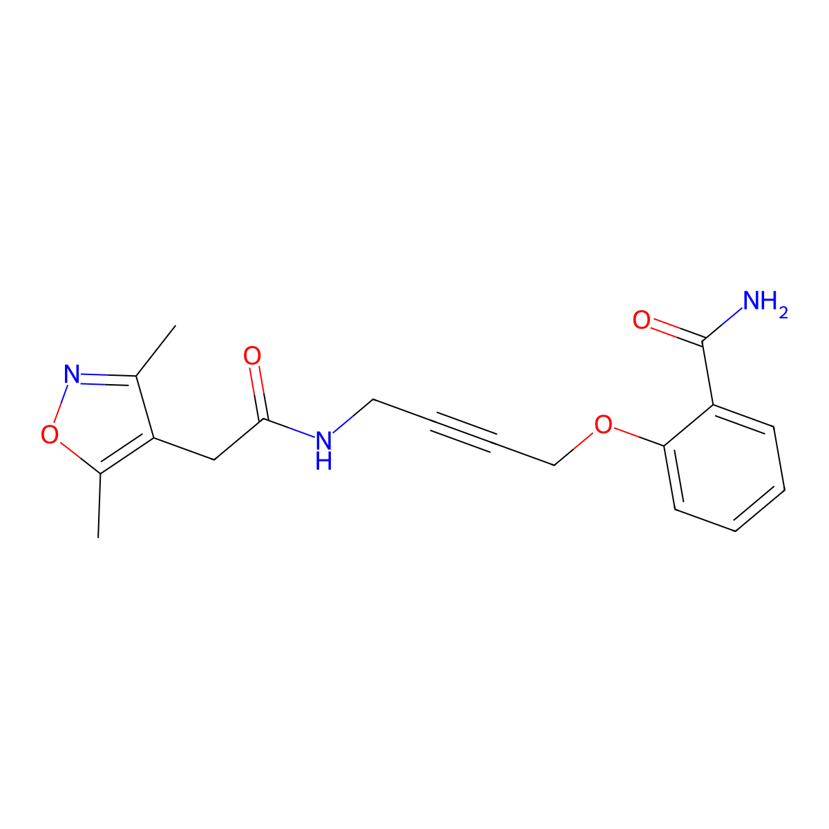 2-((4-(2-(3,5-Dimethylisoxazol-4-yl)acetamido)but-2-yn-1-yl)oxy)benzamide molecular structure, CAS 1448132-72-6