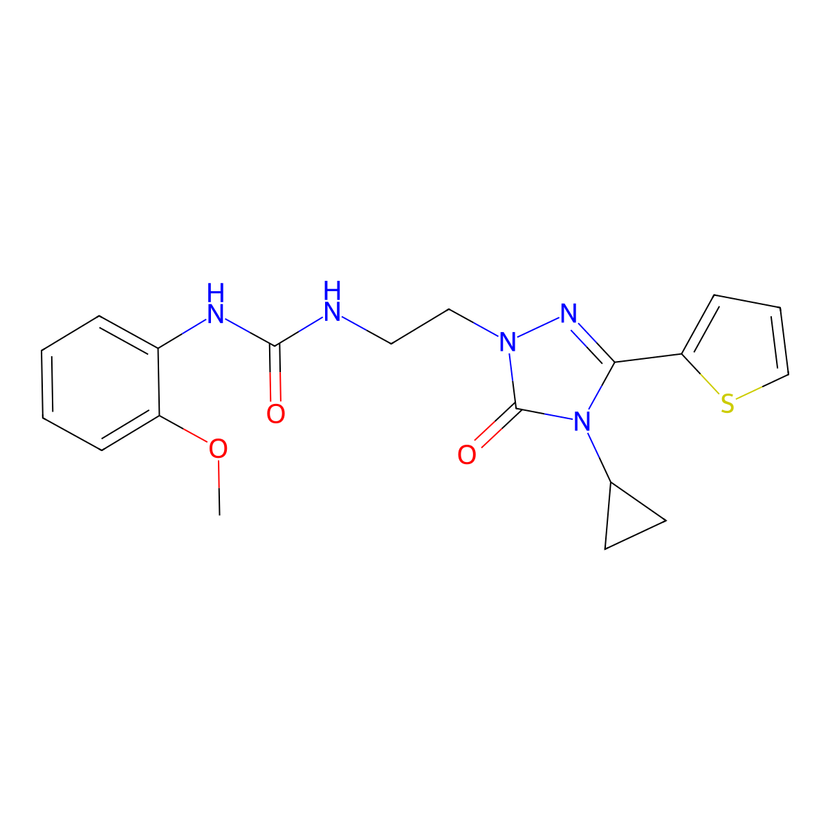 1-(2-(4-cyclopropyl-5-oxo-3-(thiophen-2-yl)-4,5-dihydro-1H-1,2,4-triazol-1-yl)ethyl)-3-(2-methoxyphenyl)urea molecular structure, CAS 1448132-73-7