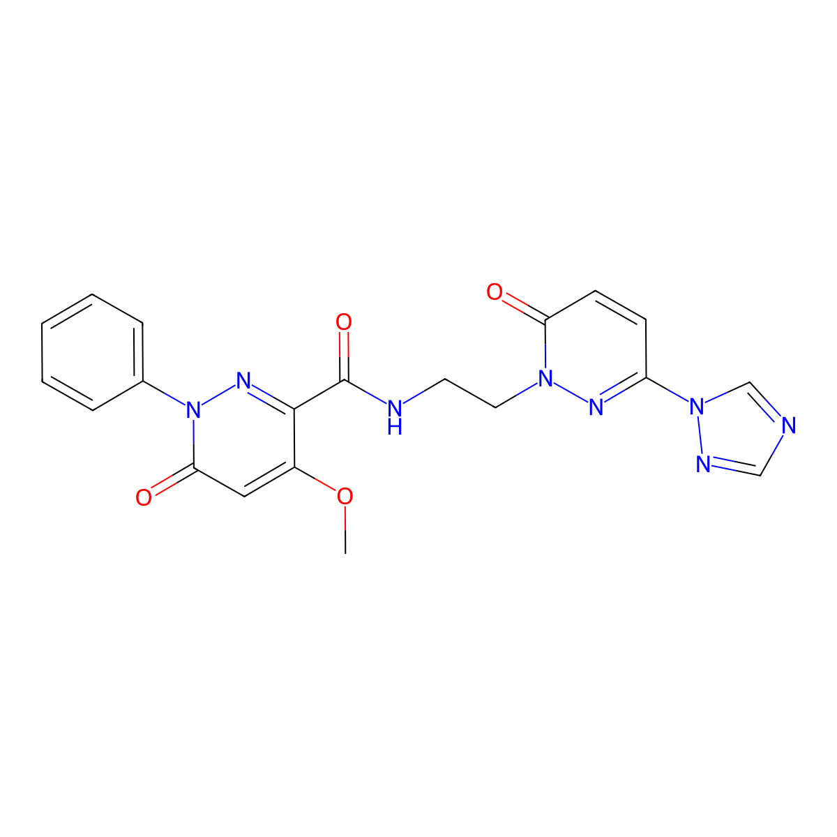 4-methoxy-6-oxo-N-(2-(6-oxo-3-(1H-1,2,4-triazol-1-yl)pyridazin-1(6H)-yl)ethyl)-1-phenyl-1,6-dihydropyridazine-3-carboxamide molecular structure, CAS 1448132-81-7